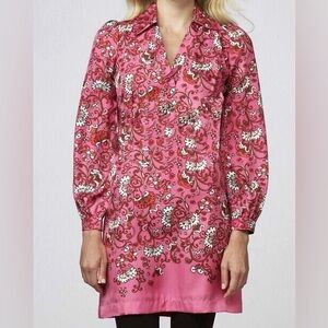 Lilly Pulitzer Wayles Hotty Pink Ring My Chimes Silk Tunic Shirt Dress size 4